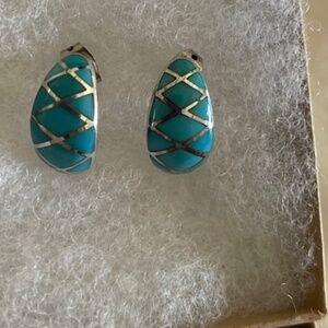 Turquoise Inlay Silver J Earrings